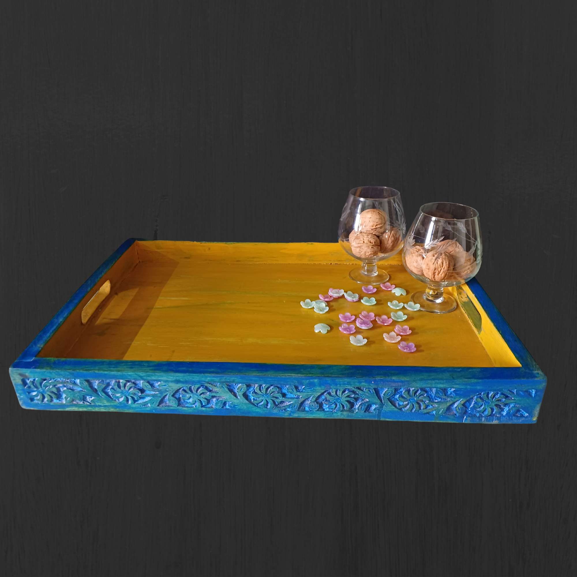 Wooden Distressed Tray Hand Painted Serving Tray